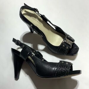 COPY - Anne Klein Black Sling back Leather Cone Heels Sandals Size 7